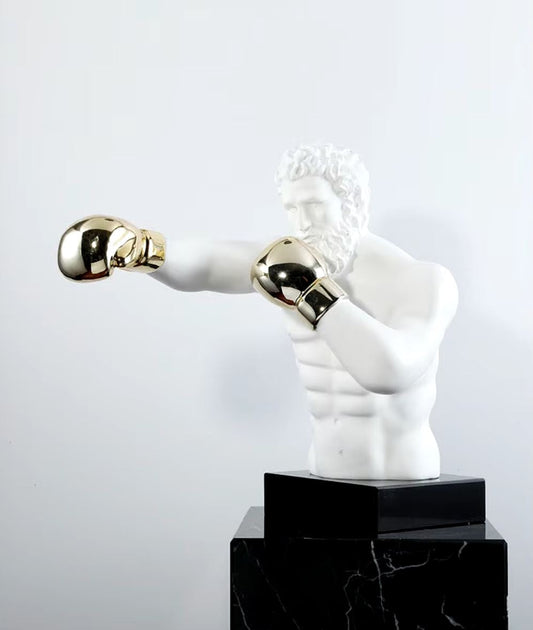 Boxer Statue with Gold Gloves 53 cm