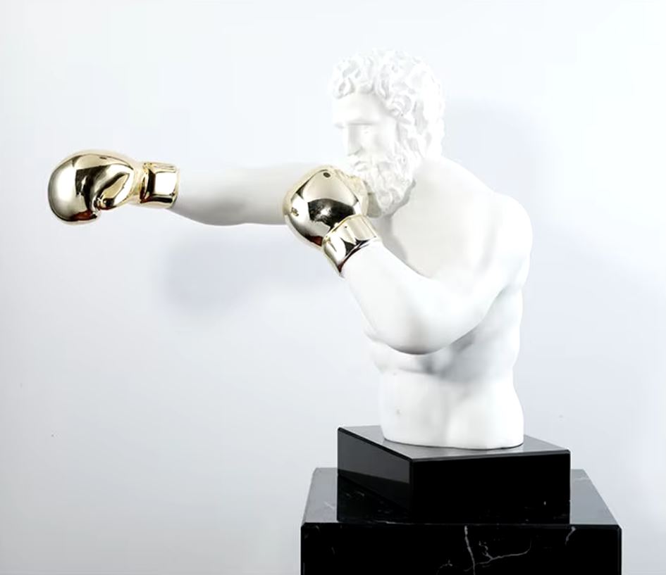 Boxer Statue with Gold Gloves 53 cm