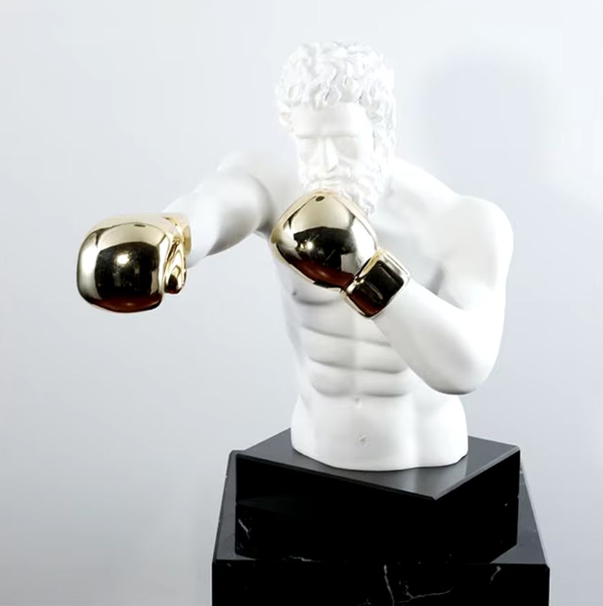 Boxer Statue with Gold Gloves 53 cm