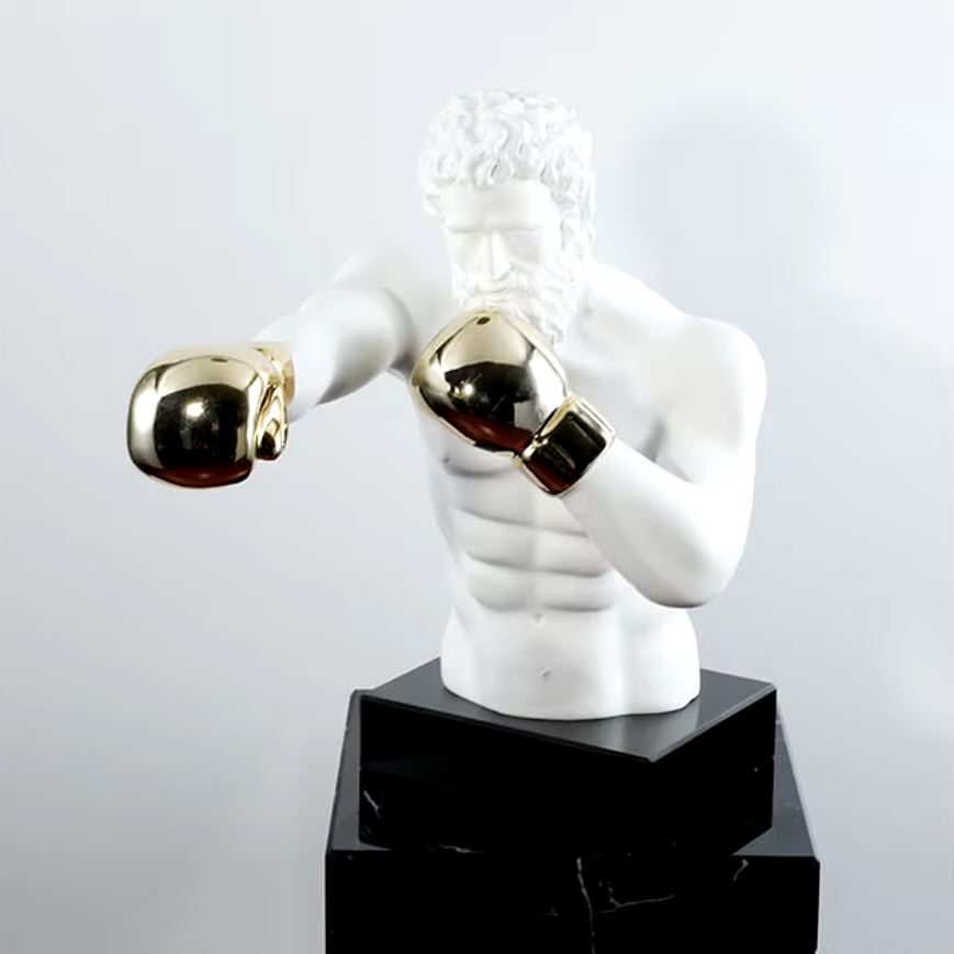 Boxer Statue with Gold Gloves 53 cm