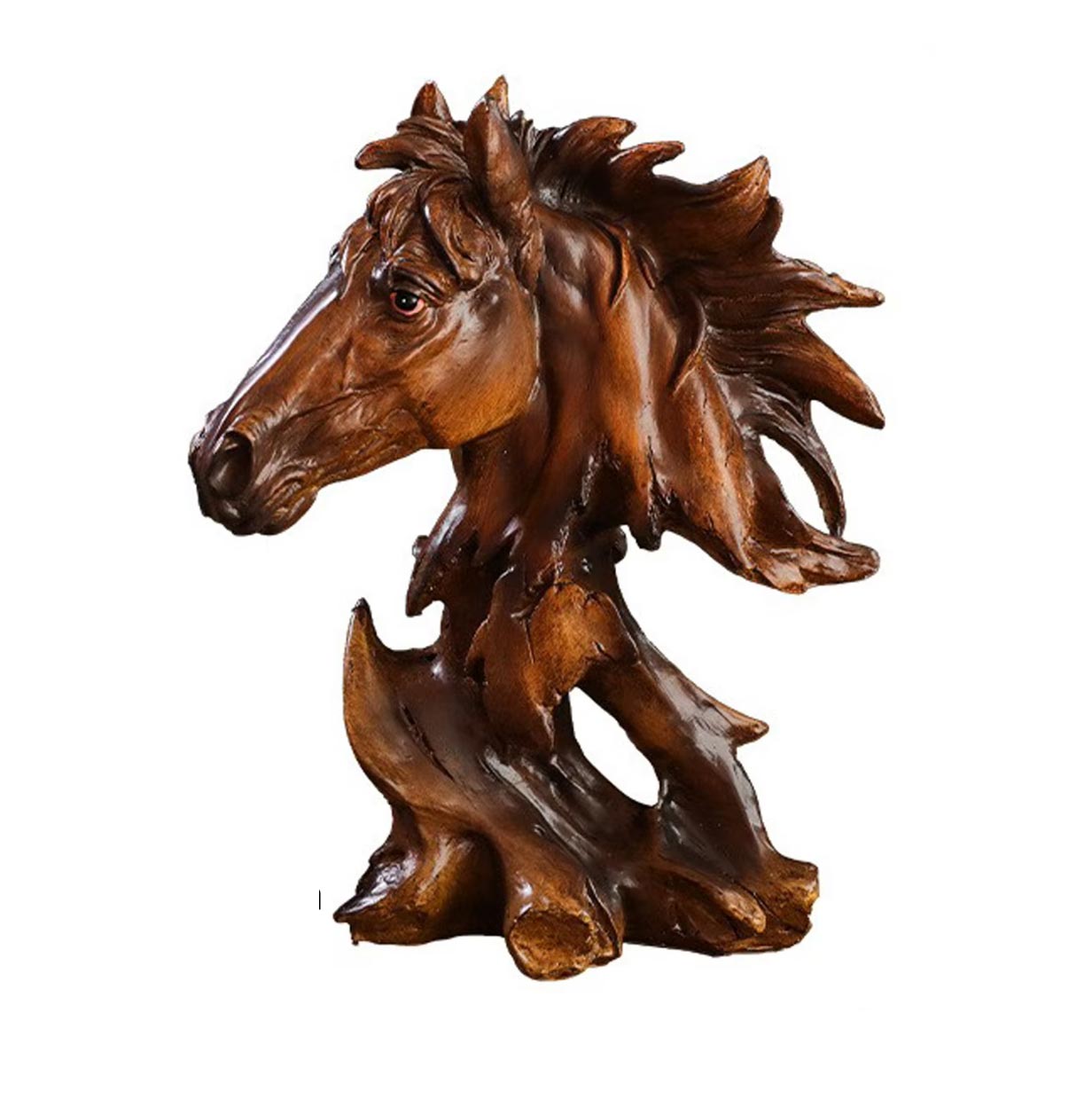 Horse Head Bust Statue in Resin, Wood-Effect, 27 cm