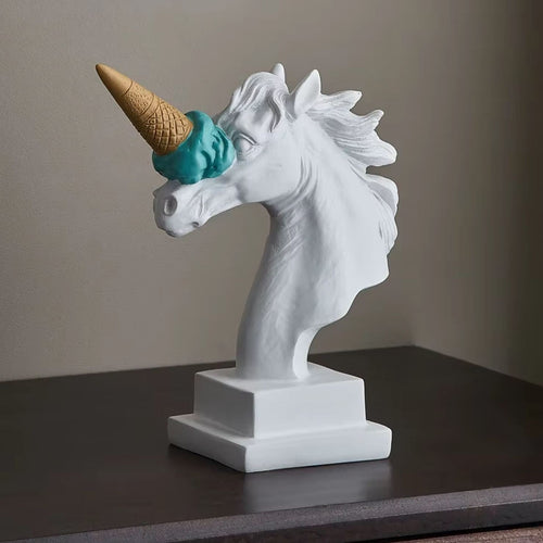 Horse-Unicorn Bust Statue ("Ice Cream") 17 cm