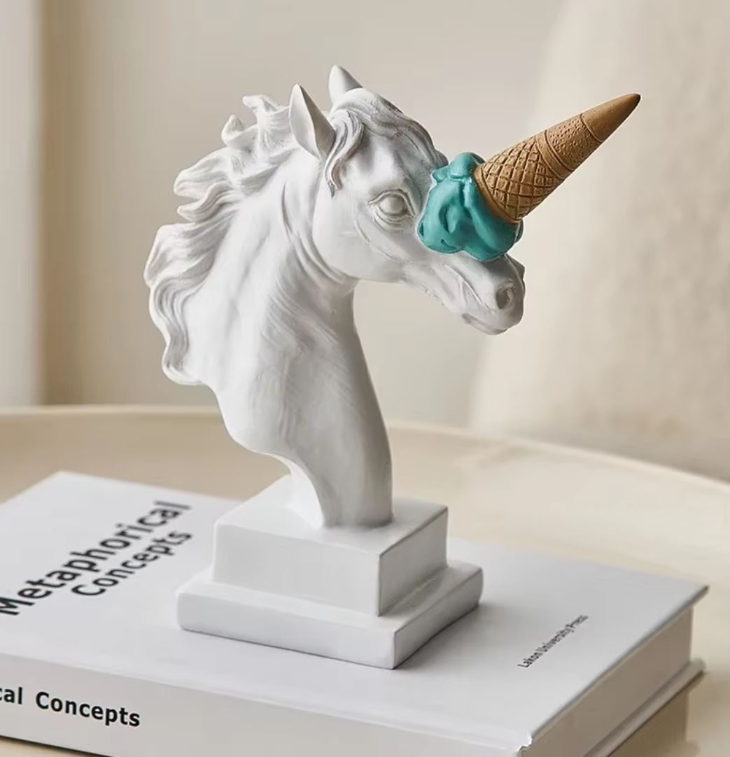 Horse-Unicorn Bust Statue ("Ice Cream") 17 cm