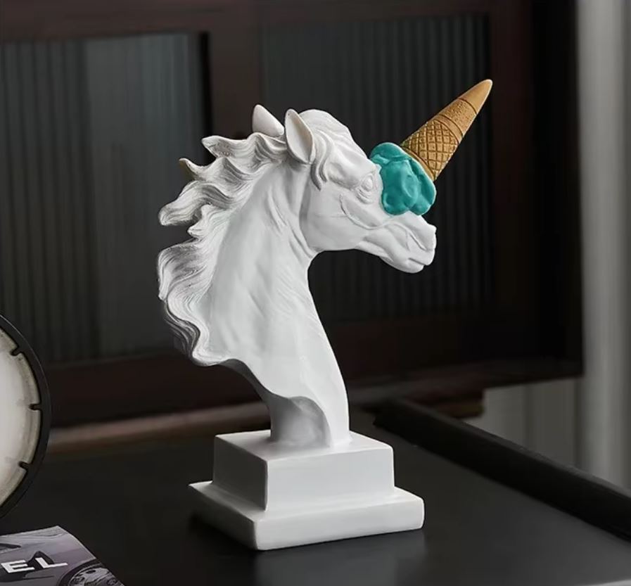 Horse-Unicorn Bust Statue ("Ice Cream") 17 cm