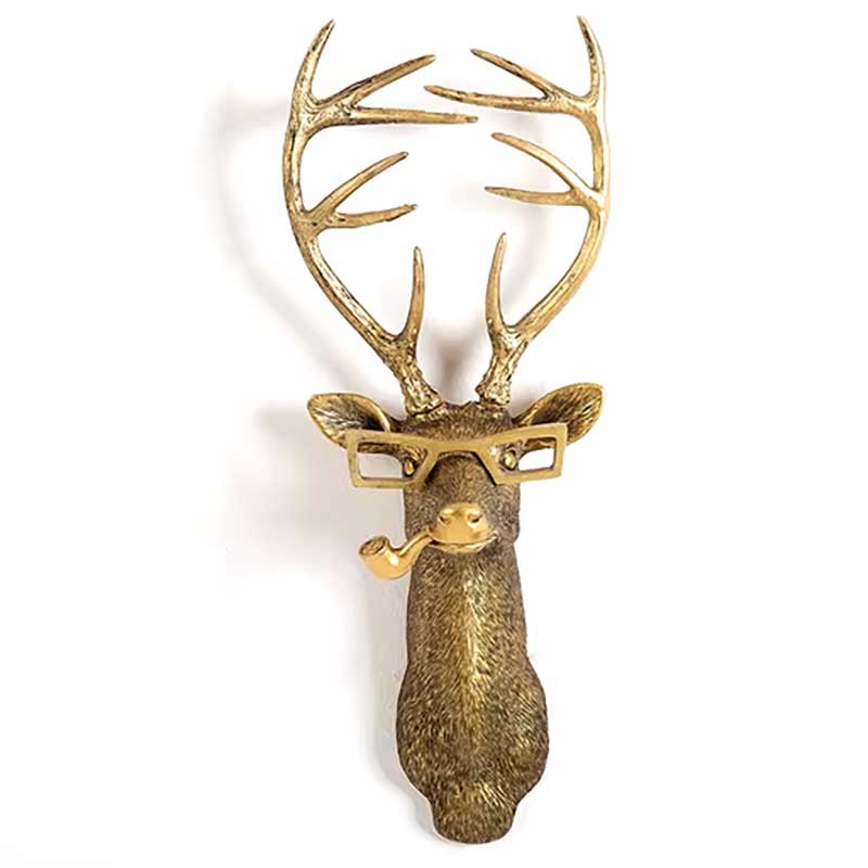 Gold Deer Head Wall Statue 37 cm