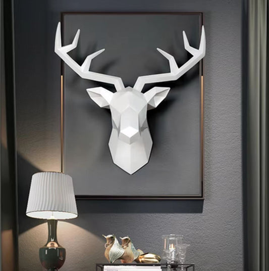 White Origami Deer Head Wall Statue 28 cm