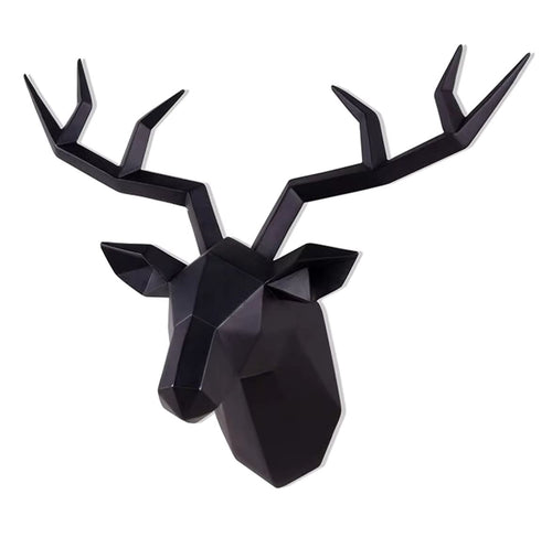 Black Origami Deer Head Wall Statue 28 cm
