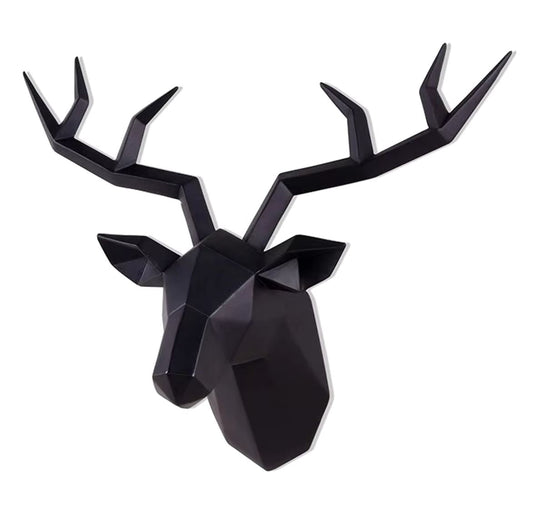 Black Origami Deer Head Wall Statue 28 cm