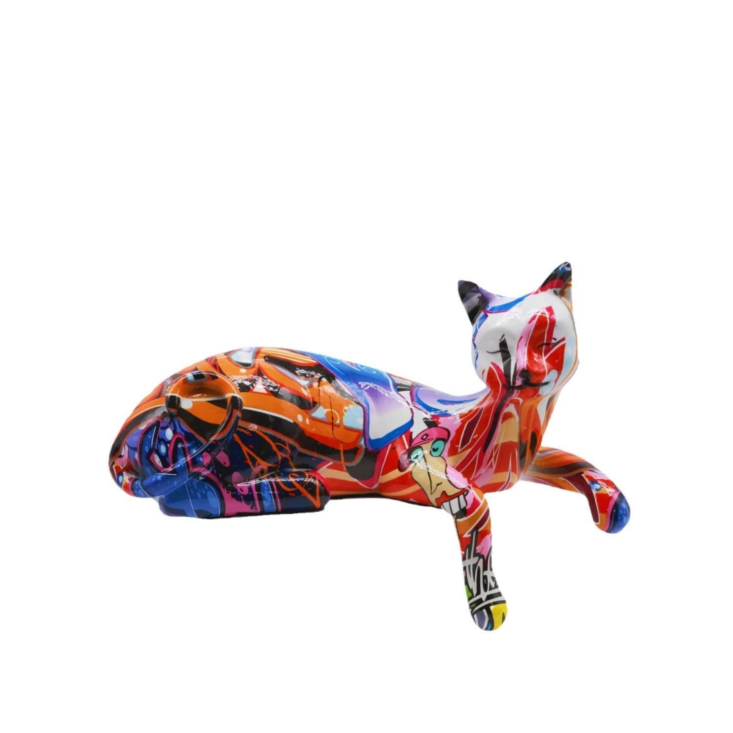 Lying Cat Statue, Resin, Graffiti, 15 cm