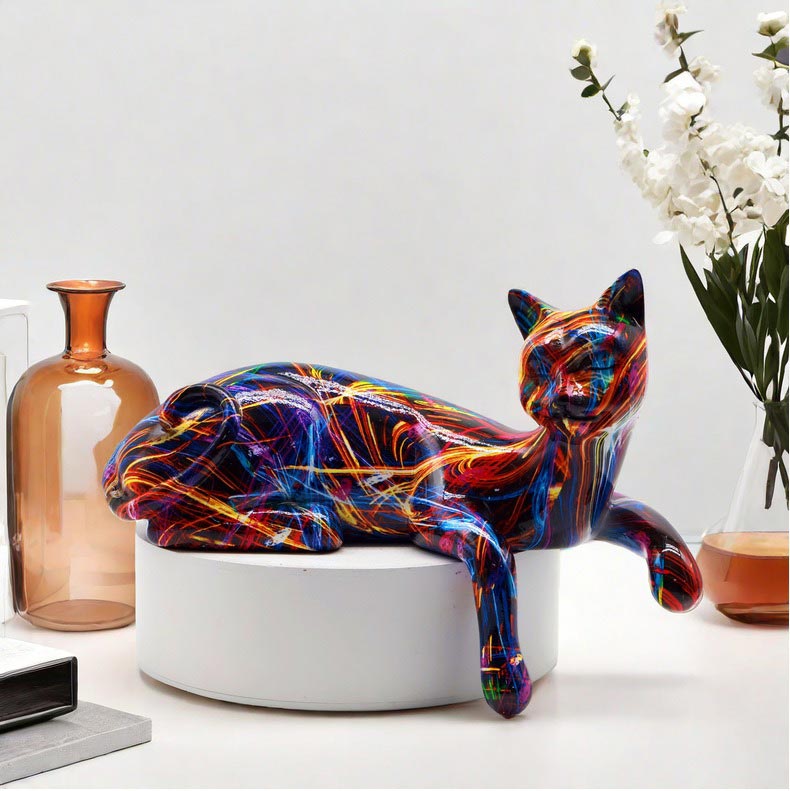 Lying Cat Statue, Resin, Laser, 15 cm