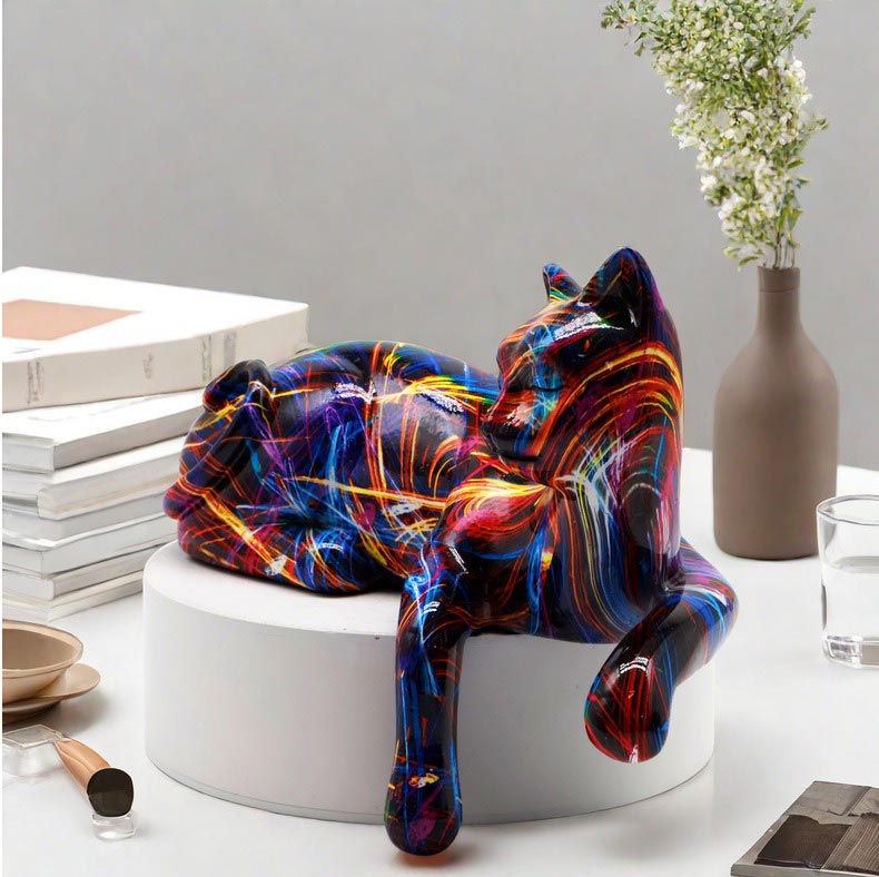 Lying Cat Statue, Resin, Urban, 15 cm