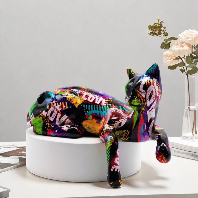 Lying Cat Statue, Resin, Urban, 15 cm