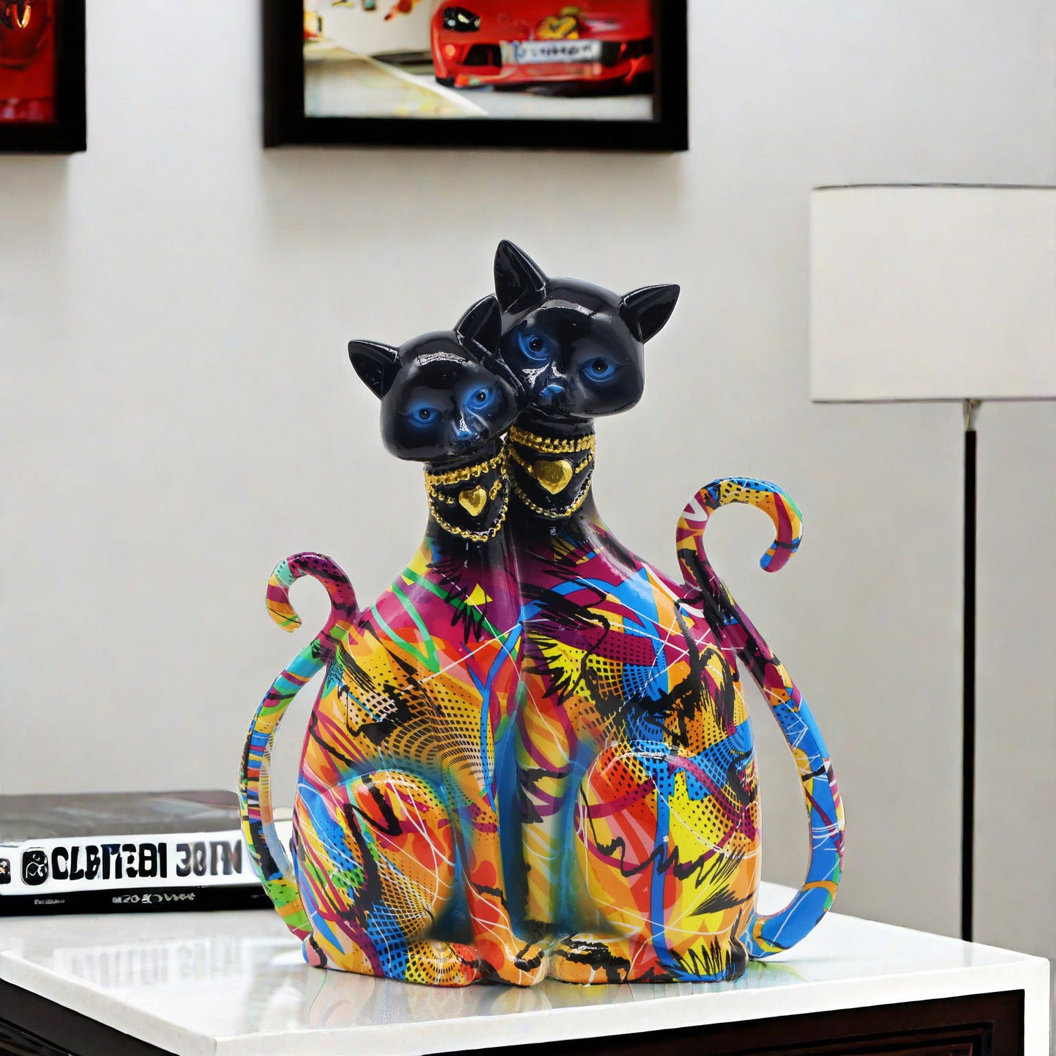 2 Siamese Cats Statue, Resin, 25 cm