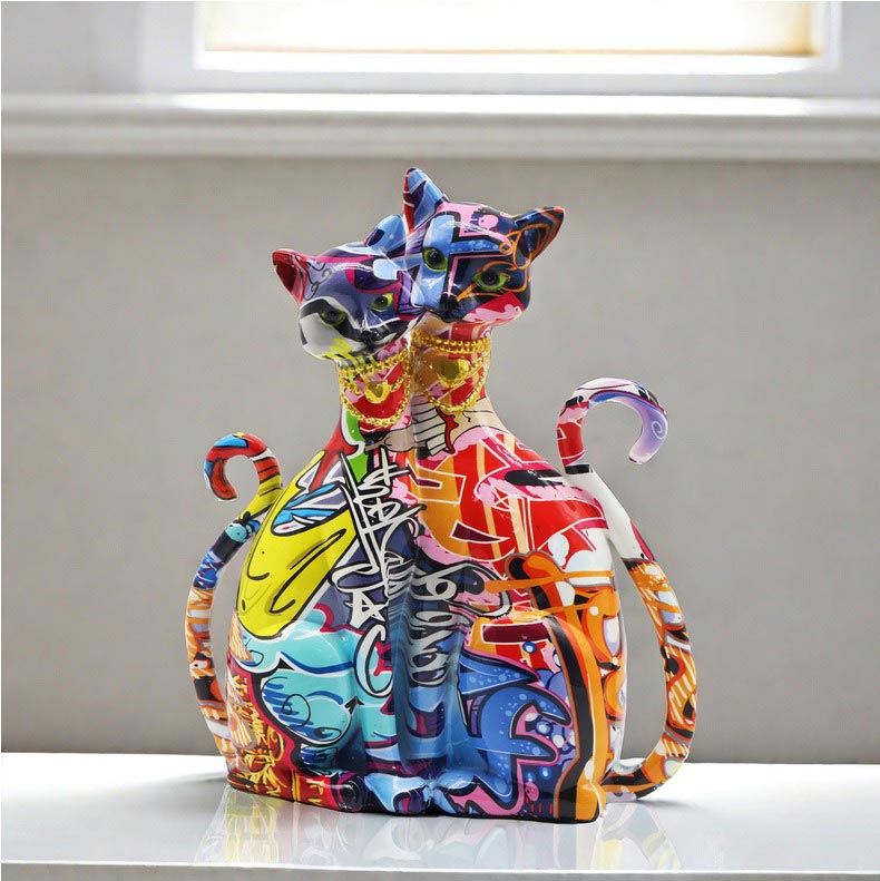 2 Siamese Cats Statue, Graffiti, Resin, 25 cm