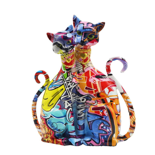 2 Siamese Cats Statue, Graffiti, Resin, 25 cm