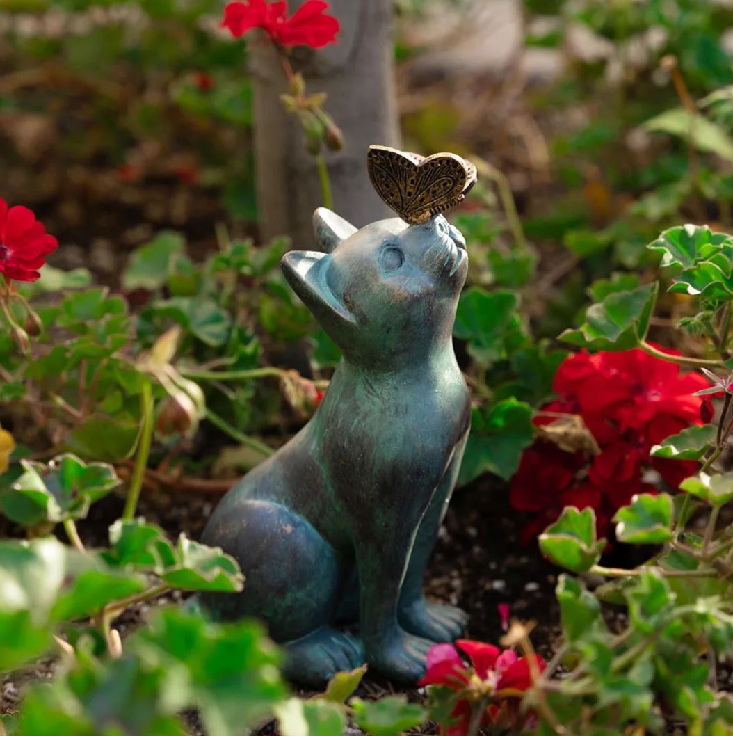 Cat with Butterfly Statue for Outdoors 20 cm