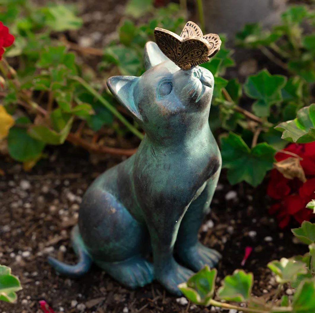 Cat with Butterfly Statue for Outdoors 20 cm