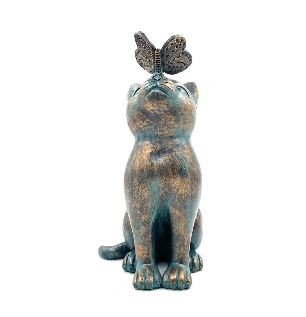 Cat with Butterfly Statue for Outdoors 20 cm