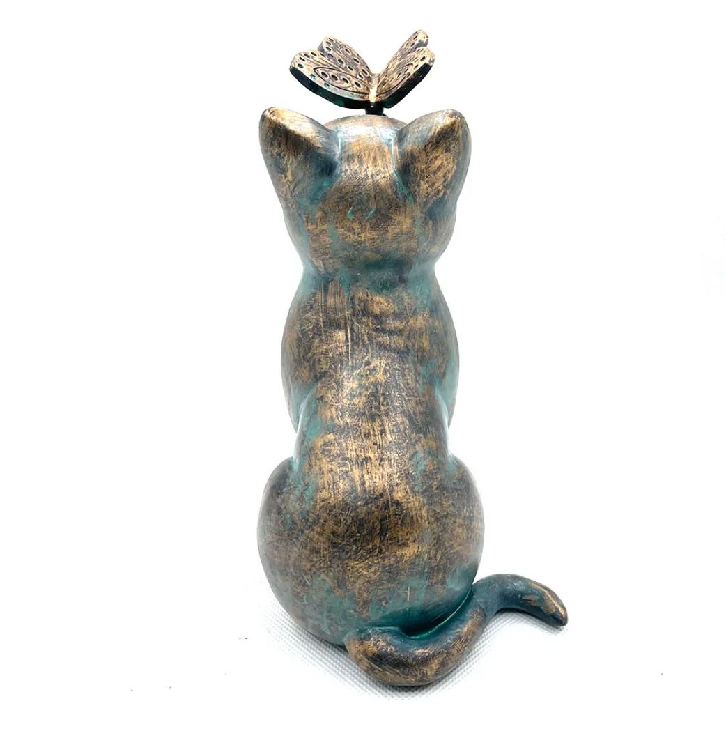 Cat with Butterfly Statue for Outdoors 20 cm