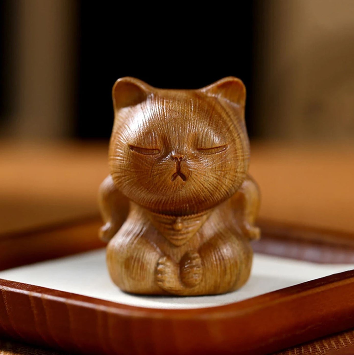 Cat Statuette in Wood 8 cm