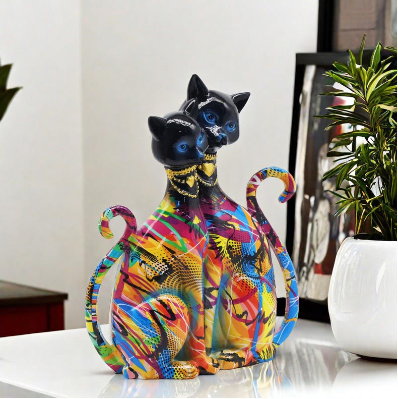 2 Siamese Cats Statue, Resin, 25 cm