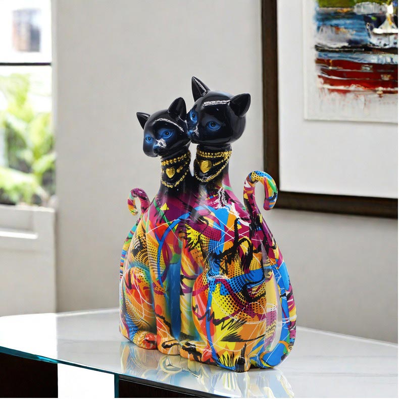 2 Siamese Cats Statue, Resin, 25 cm