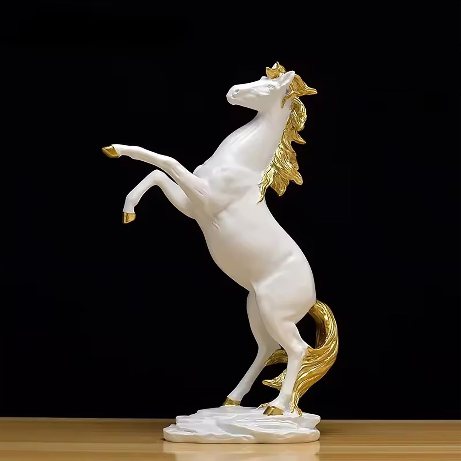 White Rearing Horse Statue with Gold Mane 30 cm