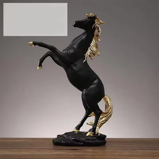 Black Rearing Horse Statue with Gold Mane 29 cm