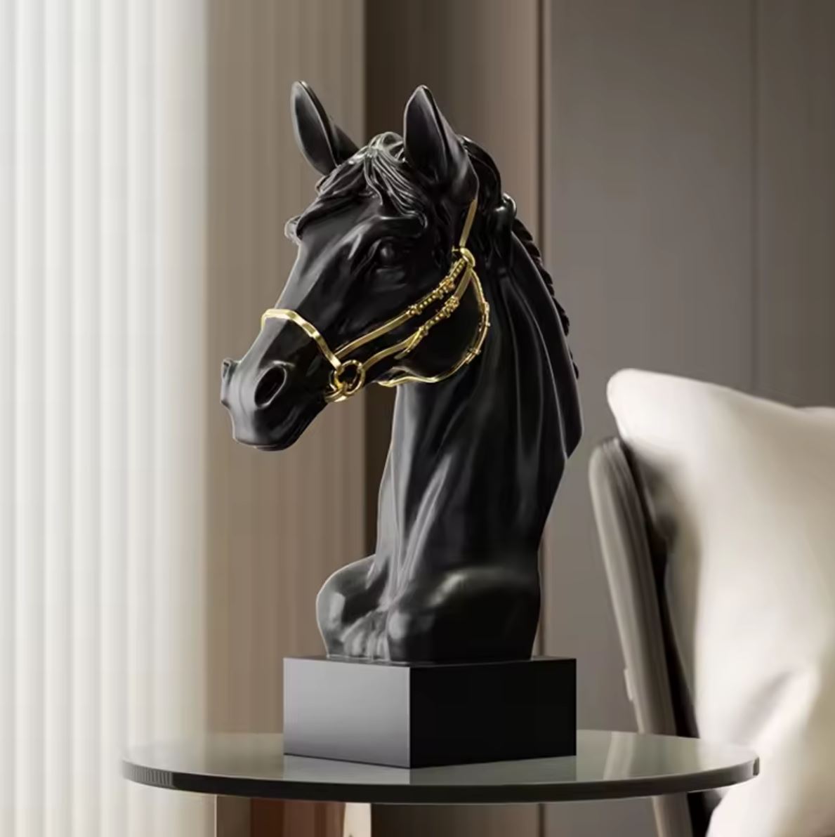 Black & Gold Horse Head Bust Statue 30 cm