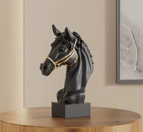 Black & Gold Horse Head Bust Statue 30 cm