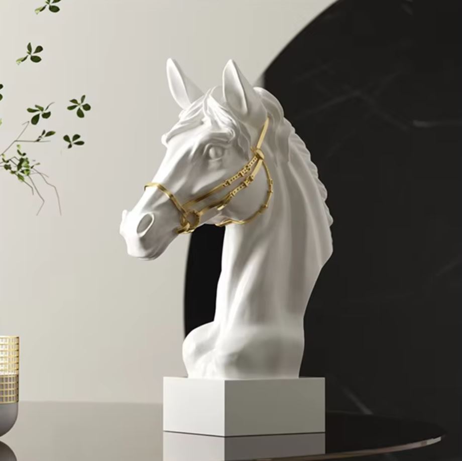 White & Gold Horse Head Bust Statue 30 cm