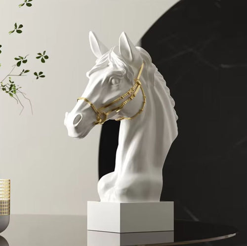 White & Gold Horse Head Bust Statue 30 cm