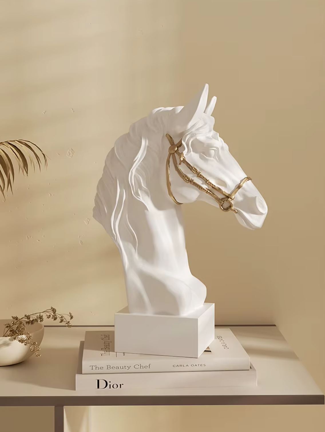 White & Gold Horse Head Bust Statue 30 cm