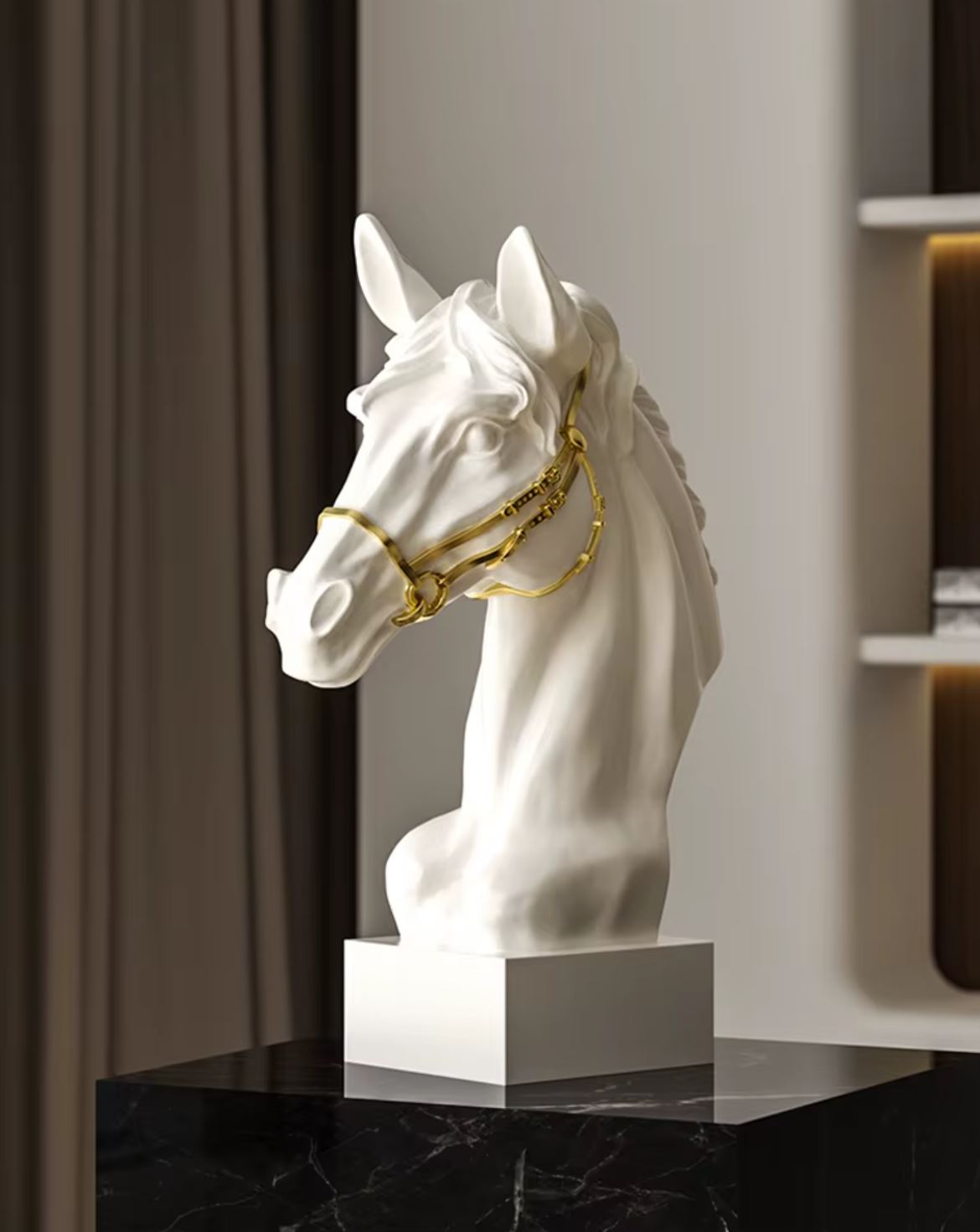 White & Gold Horse Head Bust Statue 30 cm