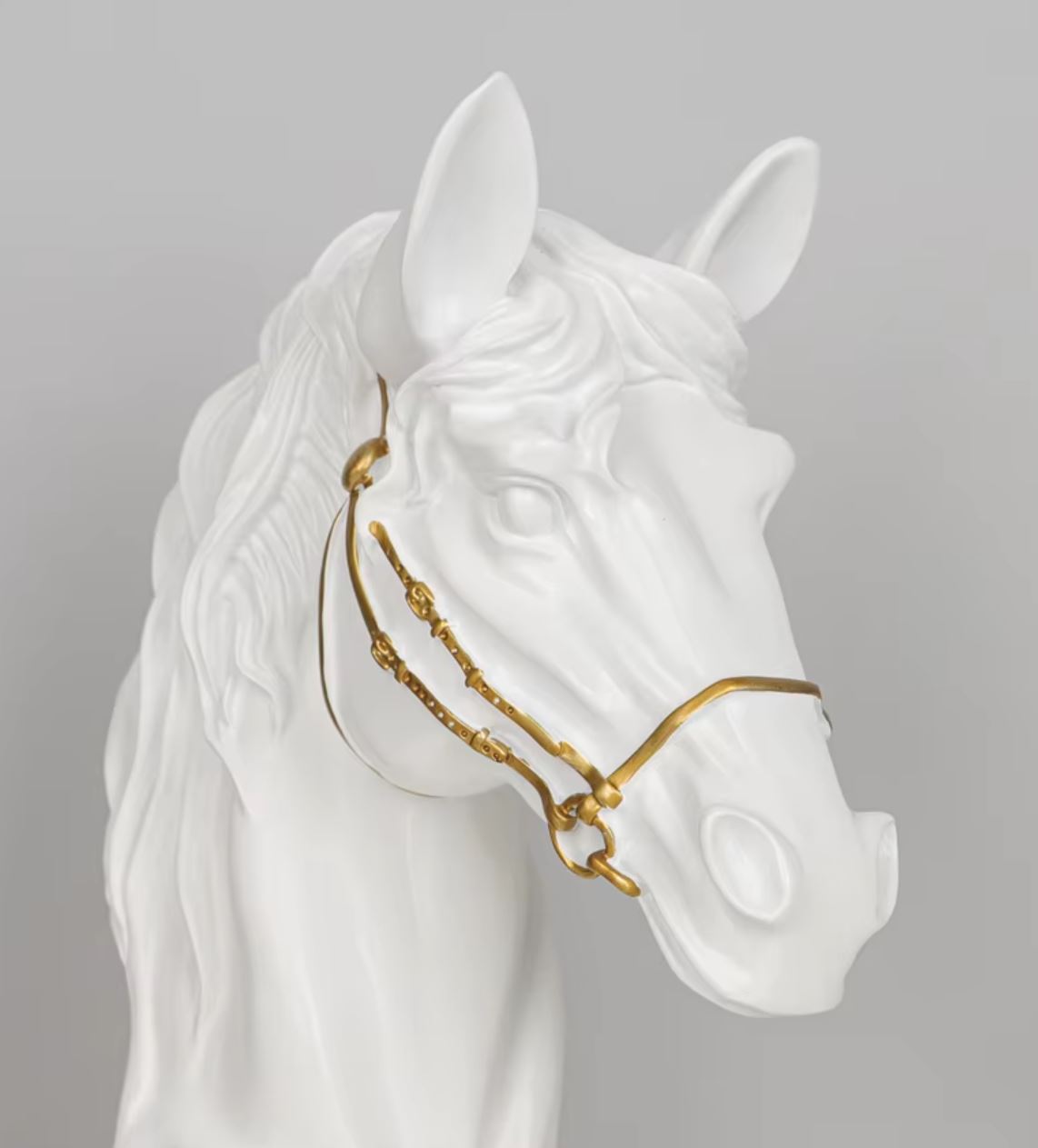 White & Gold Horse Head Bust Statue 30 cm