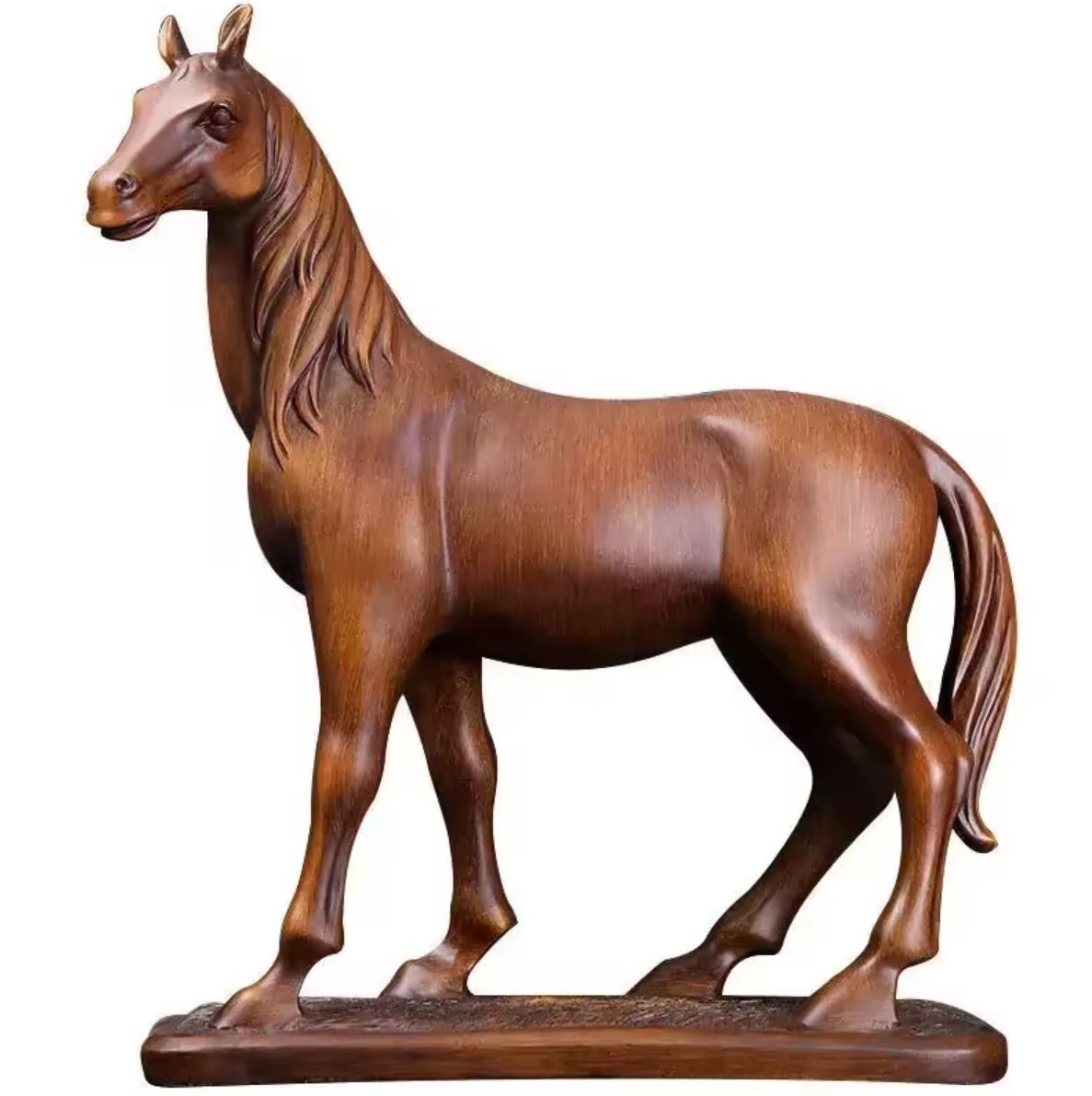 Horse Sculpture in Resin, Wood-Effect, 21 cm