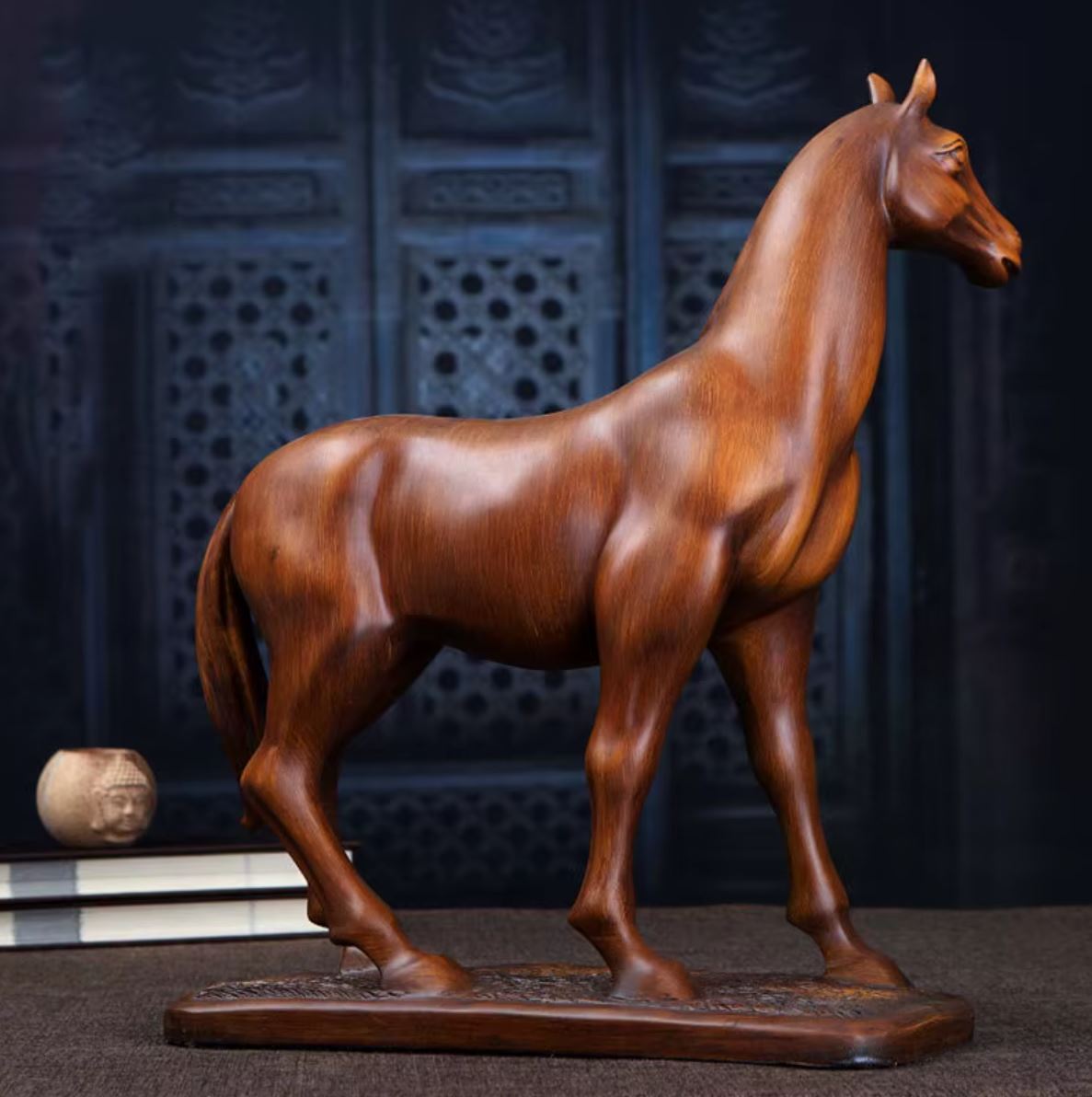Horse Sculpture in Resin, Wood-Effect, 21 cm
