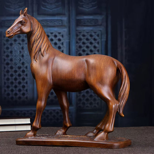 Horse Sculpture in Resin, Wood-Effect, 21 cm