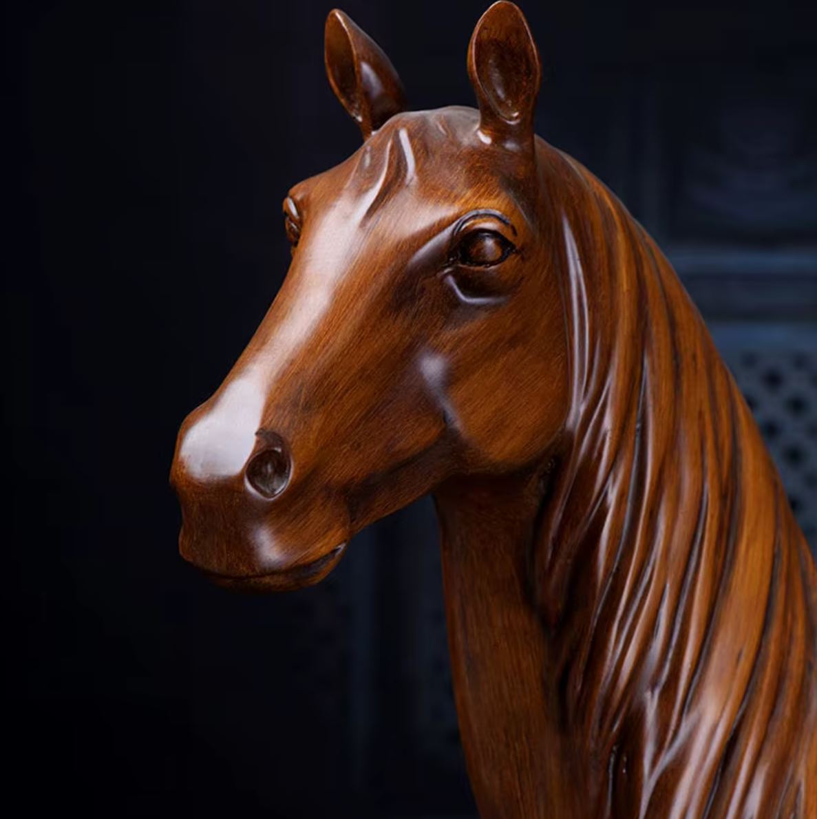 Horse Sculpture in Resin, Wood-Effect, 21 cm