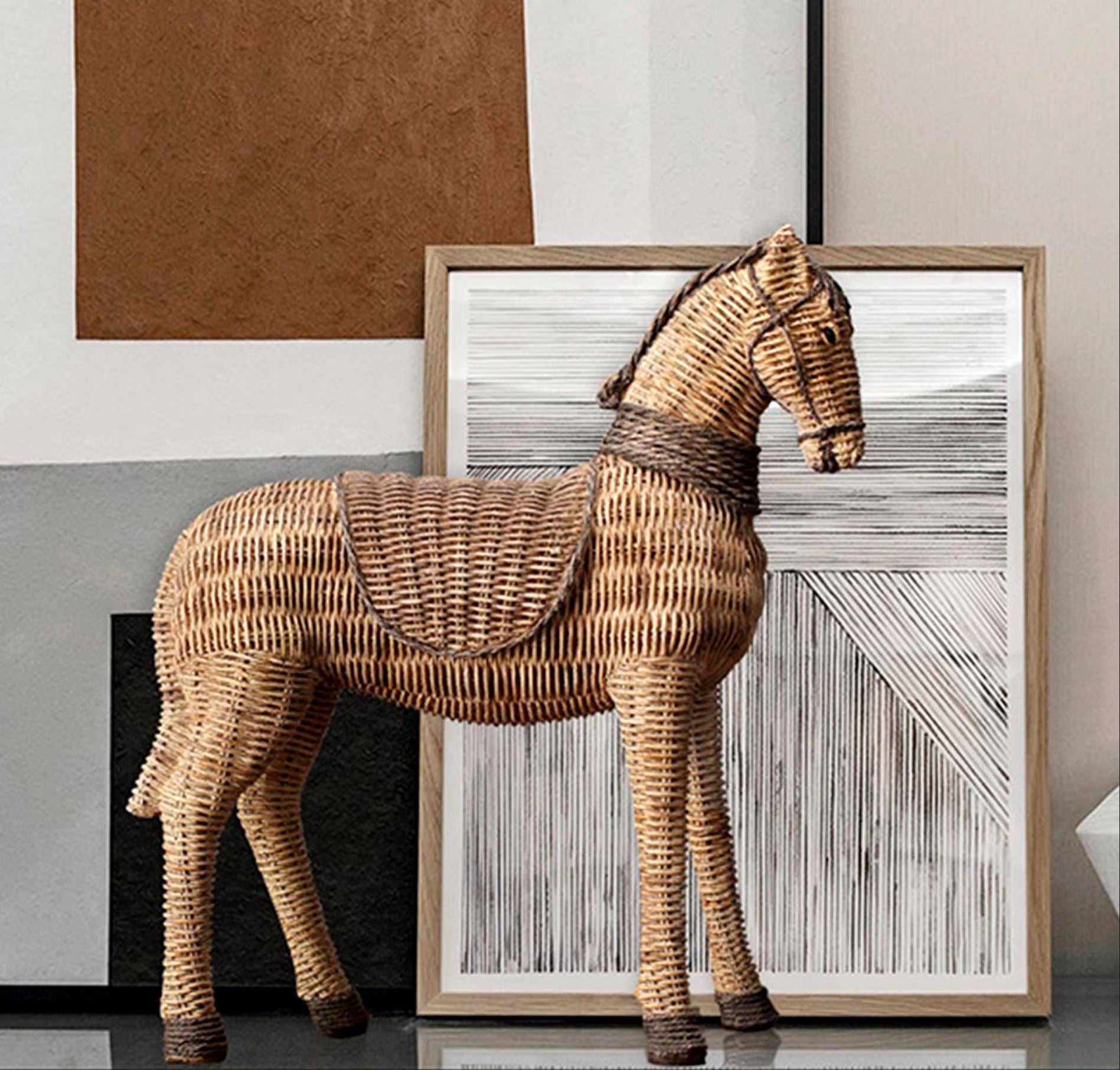 Rattan Horse Statue 26 cm