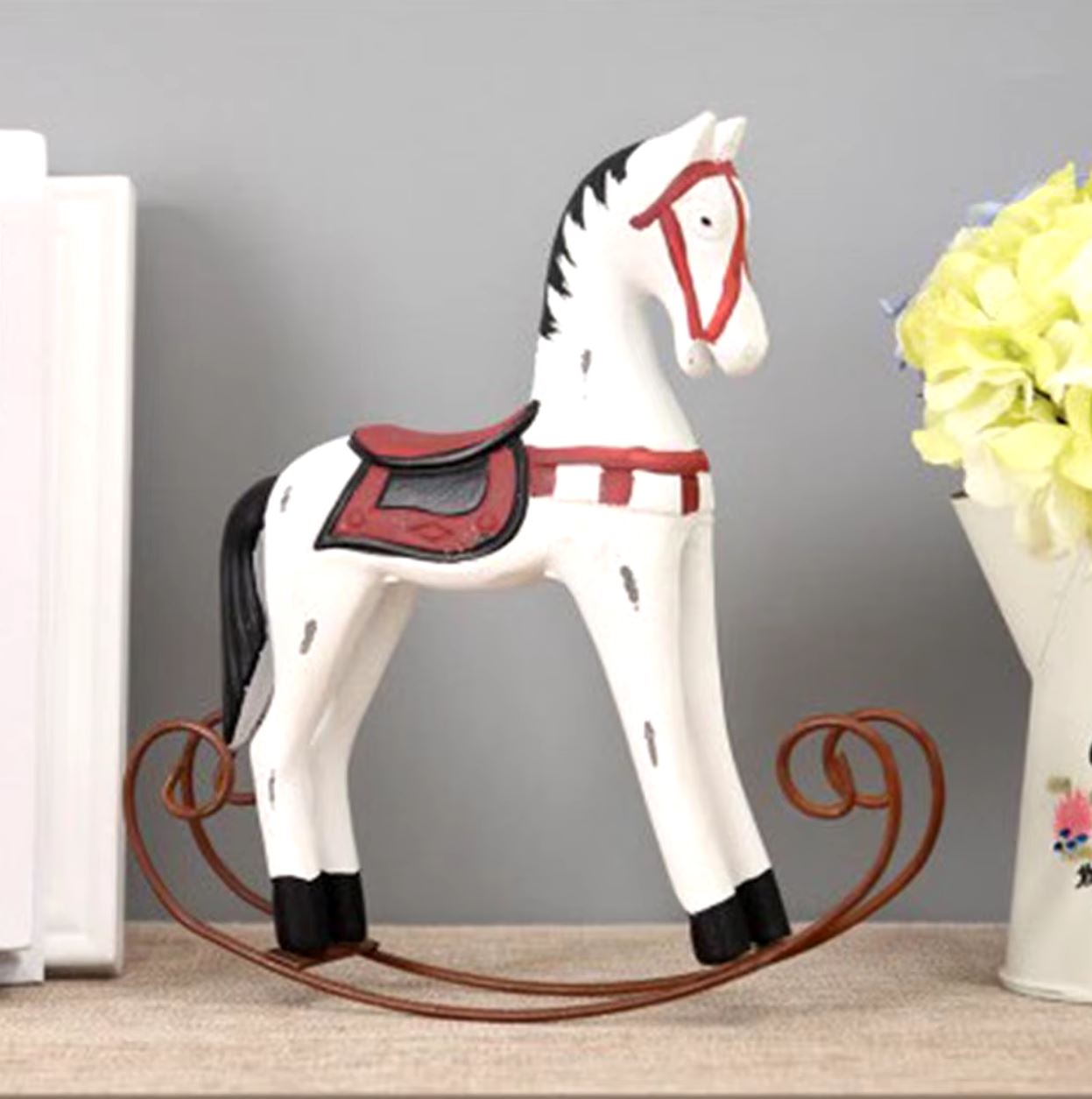 Retro Wooden Rocking Horse Statue 24 cm