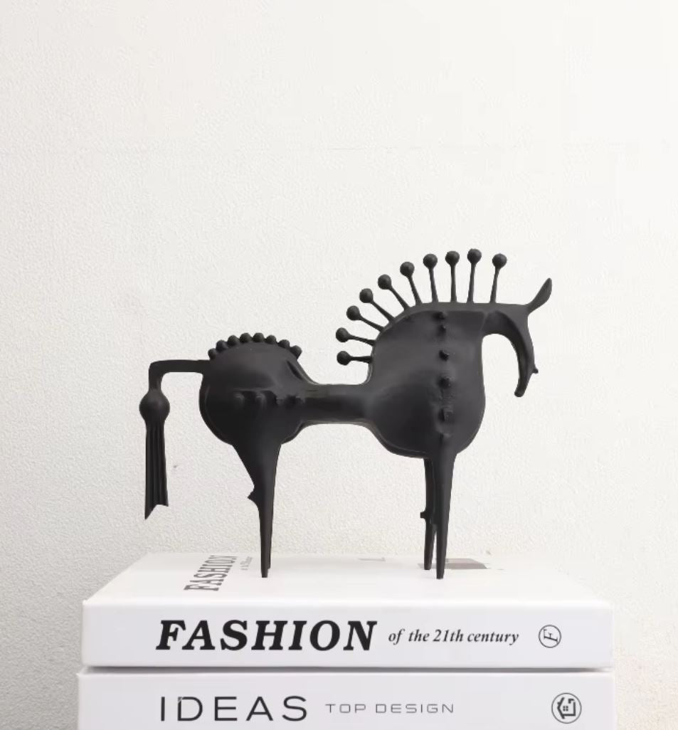 Black Abstract Metal Horse Statue 22 cm
