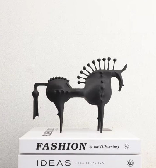 Black Abstract Metal Horse Statue 22 cm