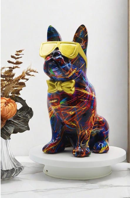 Bulldog Statue with Glasses, Laser, 25 cm