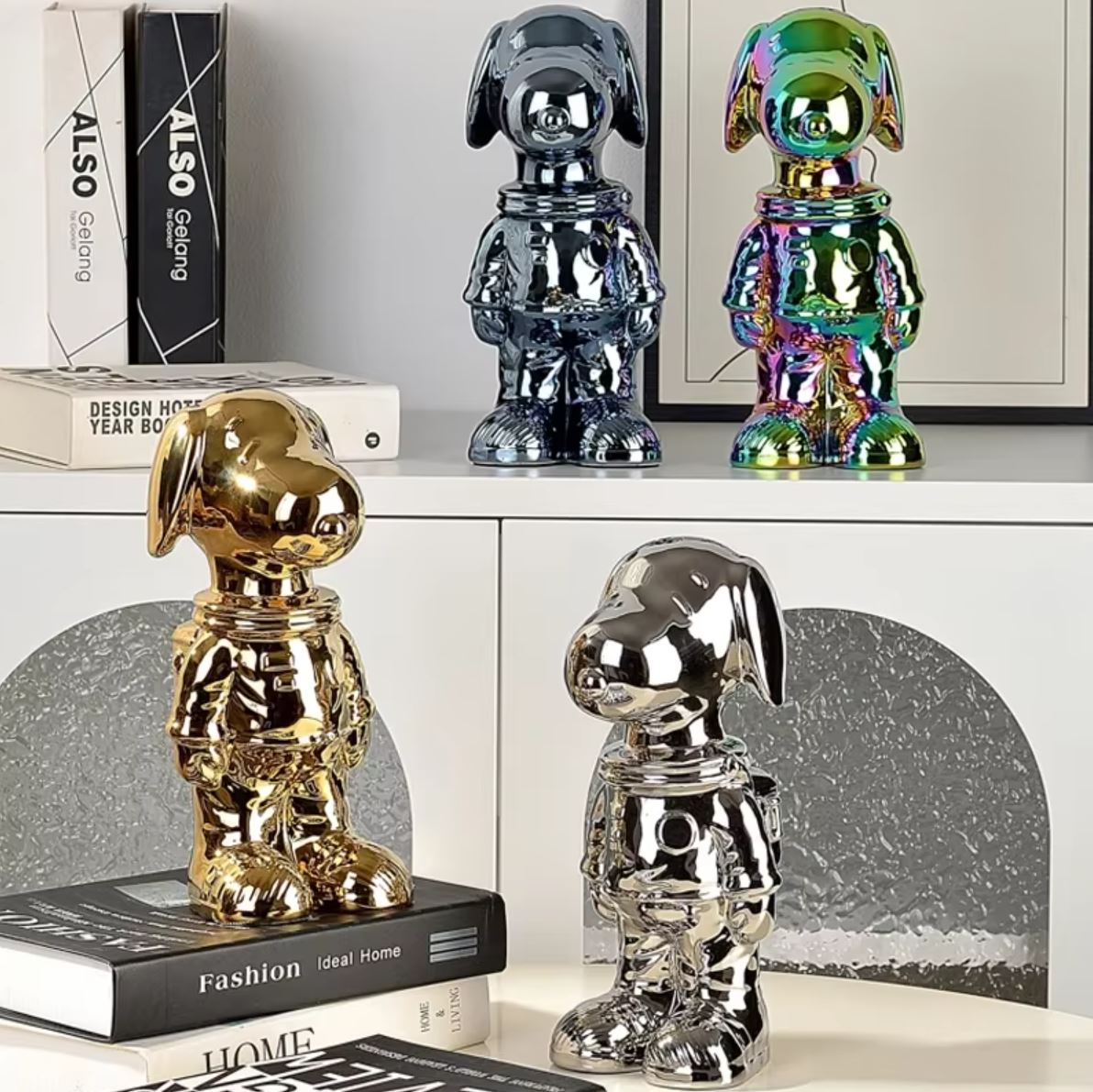 Cosmonaut Dog Statue, Anodized Multicolor, 28 cm
