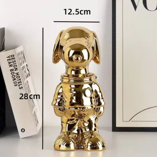 Cosmonaut Dog Statue, Anodized Gold, 28 cm