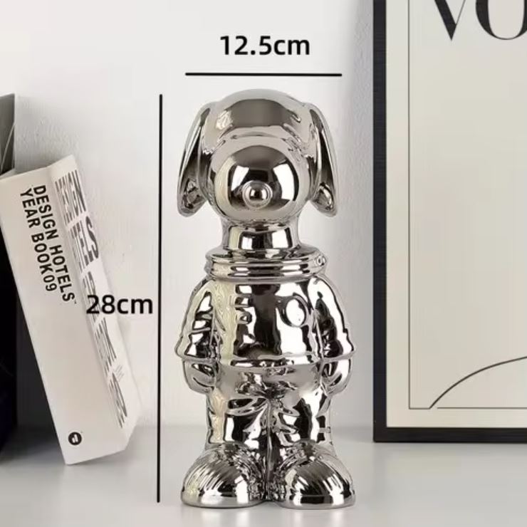 Cosmonaut Dog Statue, Anodized Gray, 28 cm