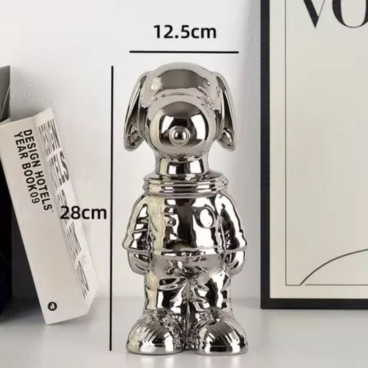 Cosmonaut Dog Statue, Anodized Gray, 28 cm