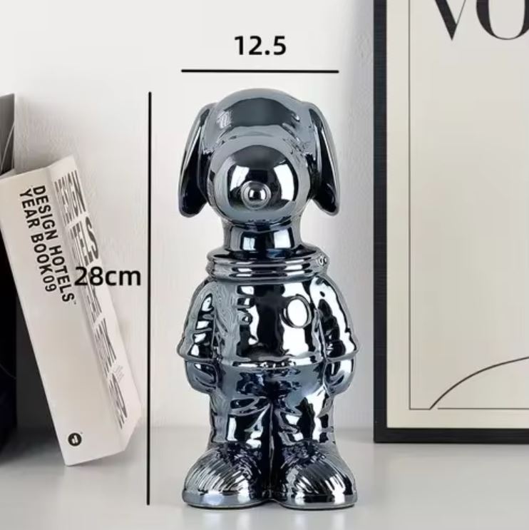 Cosmonaut Dog Statue, Anodized Black, 28 cm