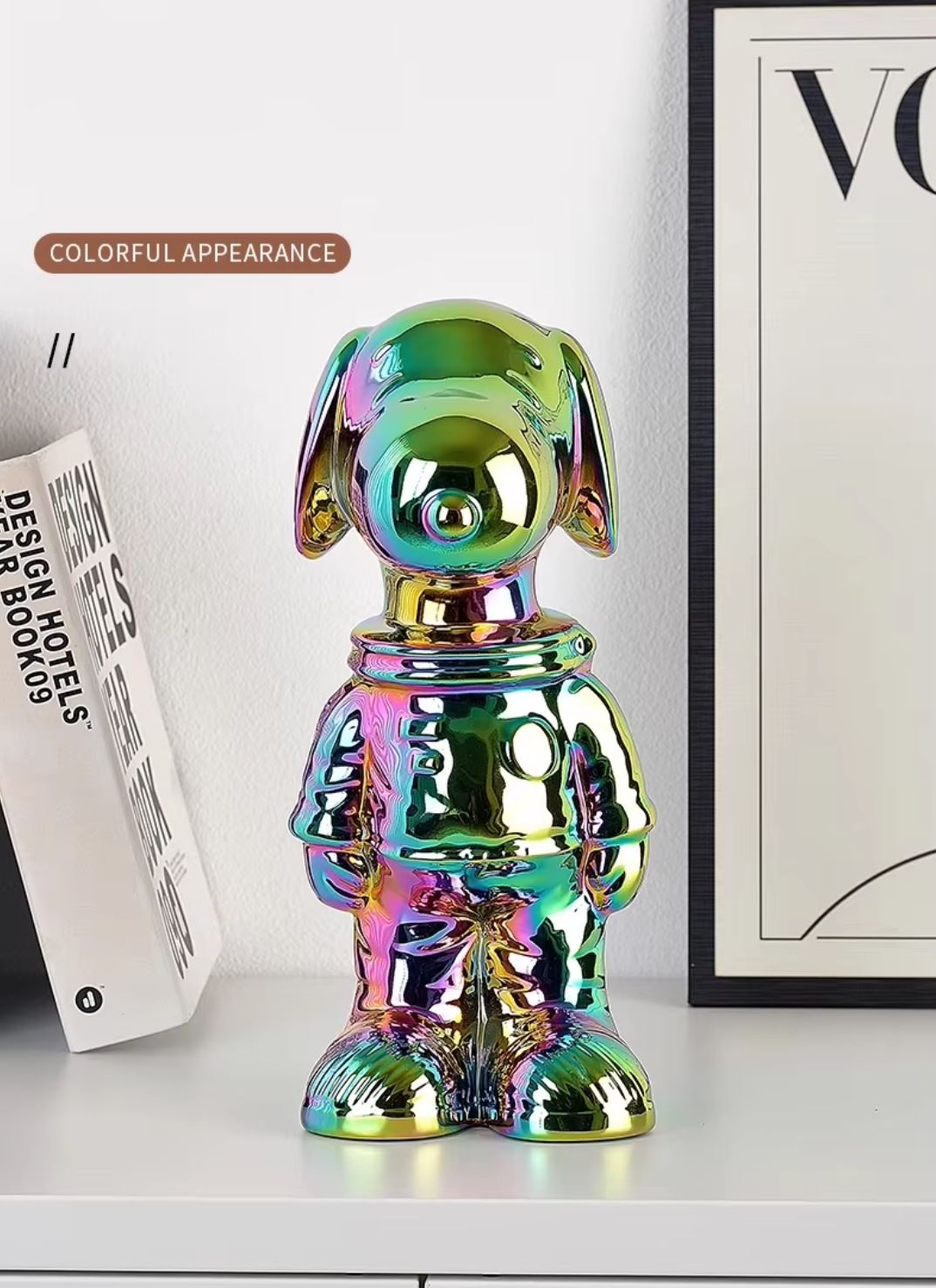 Cosmonaut Dog Statue, Anodized Multicolor, 28 cm